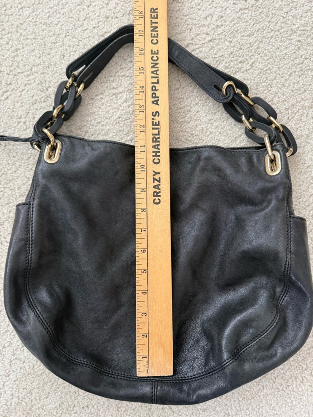 Michael Kors Black Leather Hobo with Gold Hardware - Picture 9 of 16